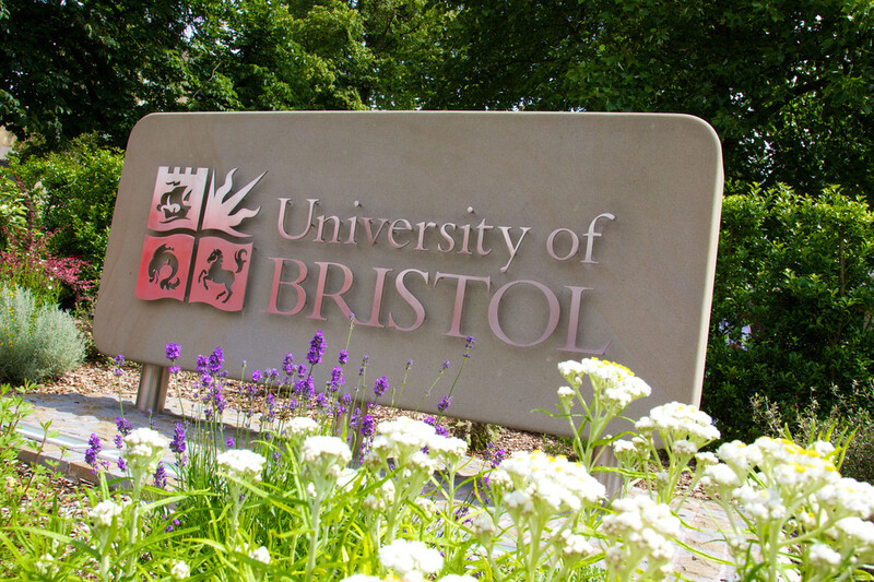 Bristol Uni sign and flowers